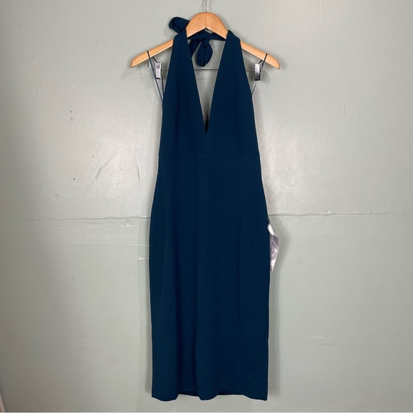 Nordstrom Dress The Population Vanessa Peacock Blue Halter Body Con Midi Medium - Picture 2 of 10